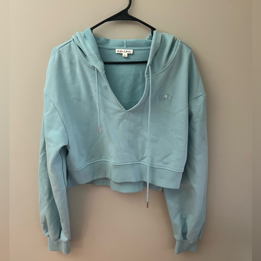 For love & lemons Light Blue Cropped Hoodie